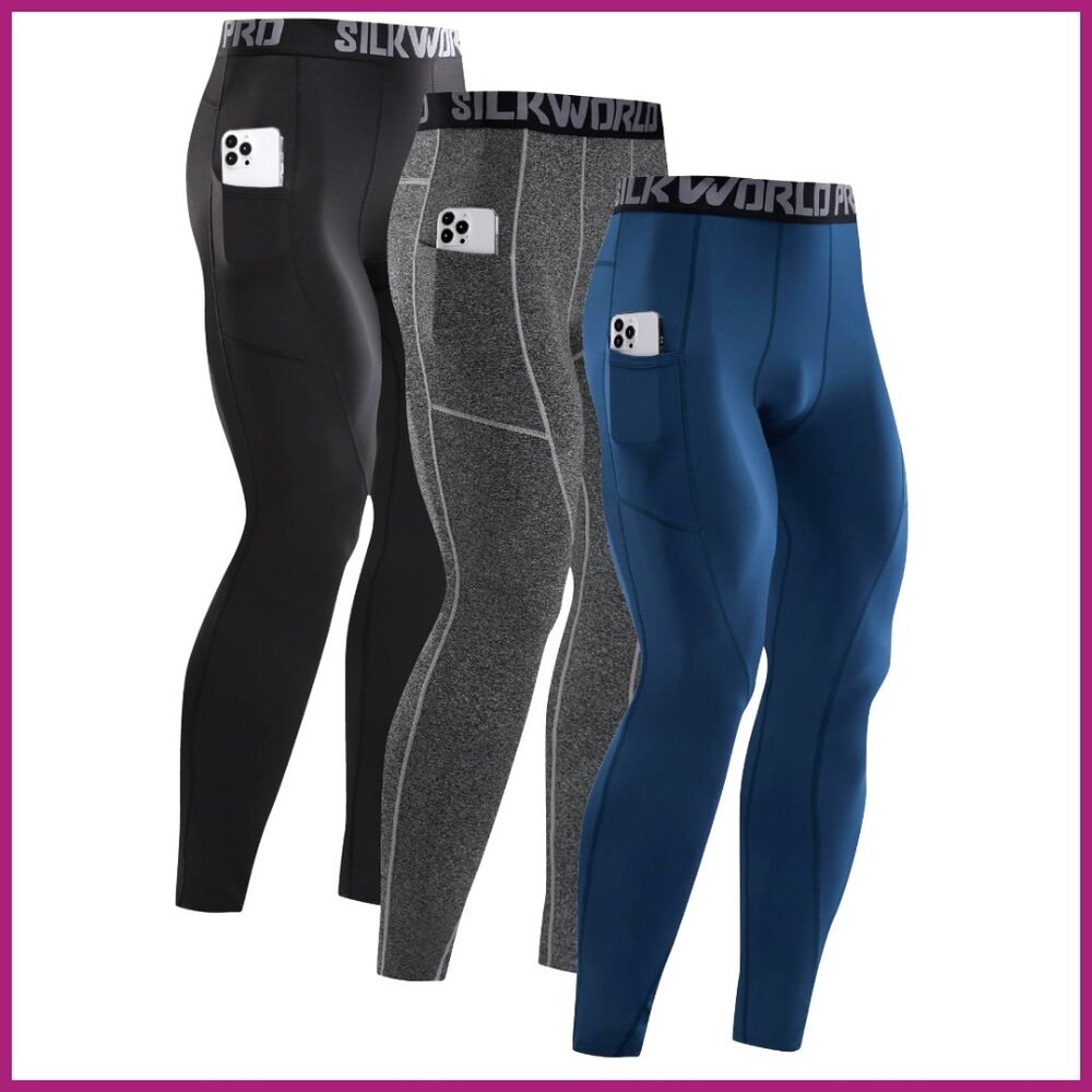Polyester Blend Compression Pants With Pockets Gy… - image 1